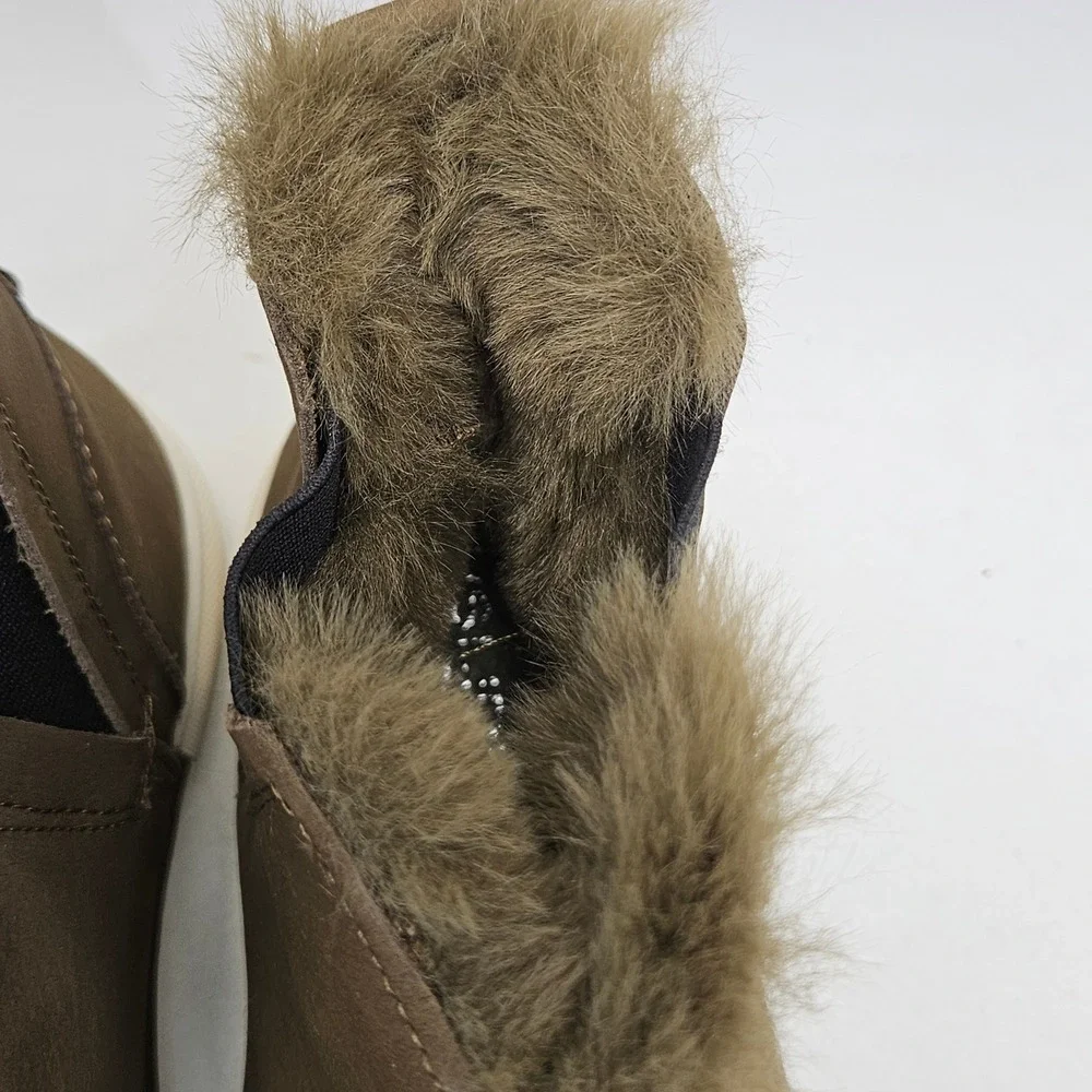 J/Slides Val Khaki Nubuck Waterproof Faux Fur Platform Ankle Boots Mens 9.5M